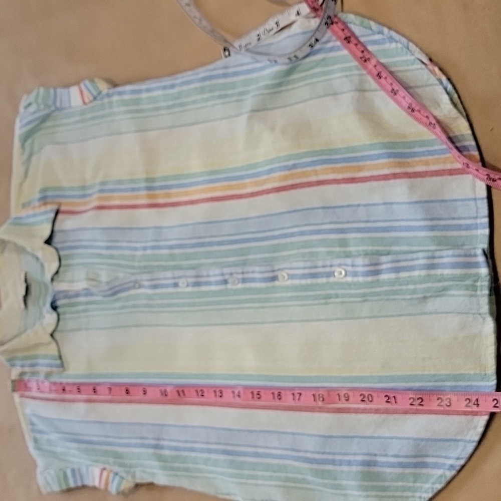 LOFT Outlet Size XS Washed Multi Color Striped Button Down Short Sleeve Shirt - Picture 8 of 11